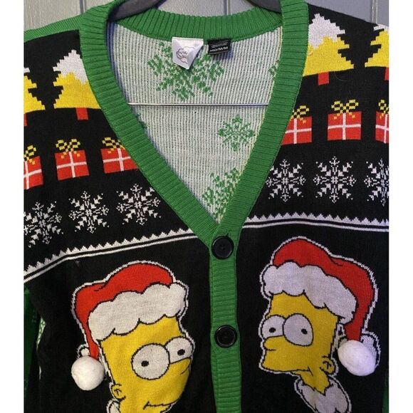 Bart Simpson Santa Ugly Christmas Sweater Men's Medium M Cardigan Green Red - Picture 3 of 10